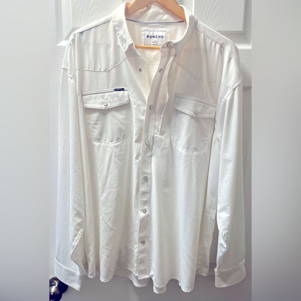 Mens Poncho brand “Odessa” Western pearl snap shirt. XL. White